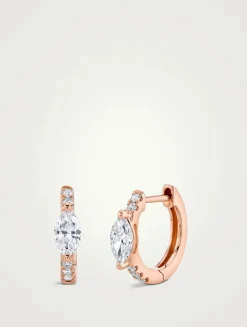 18K Rose Gold Huggie Hoop Earrings With Diamonds