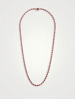 18K Rose Gold Linear Full Ruby Tennis Necklace