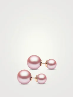 18K Rose Gold Pearl Earrings With Diamonds