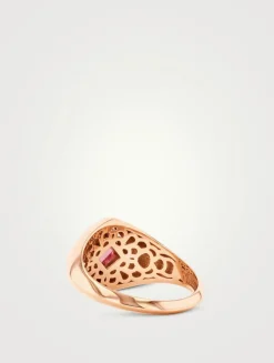 18K Rose Gold Princess Pink Sapphire Signet Ring