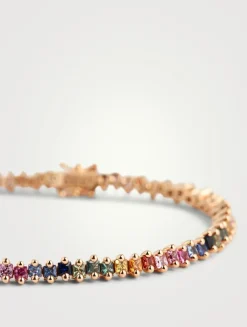 18K Rose Gold Rainbow Sapphire Tennis Bracelet