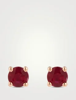 18K Rose Gold Ruby Stud Earrings