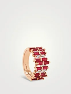 18K Rose Gold Short Stack Ruby Wide Half Band