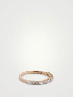18K Rose Gold Thin Mix Diamonds Half Band Ring