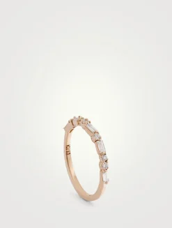 18K Rose Gold Thin Mix Diamonds Half Band Ring
