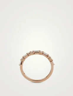 18K Rose Gold Thin Mix Diamonds Half Band Ring