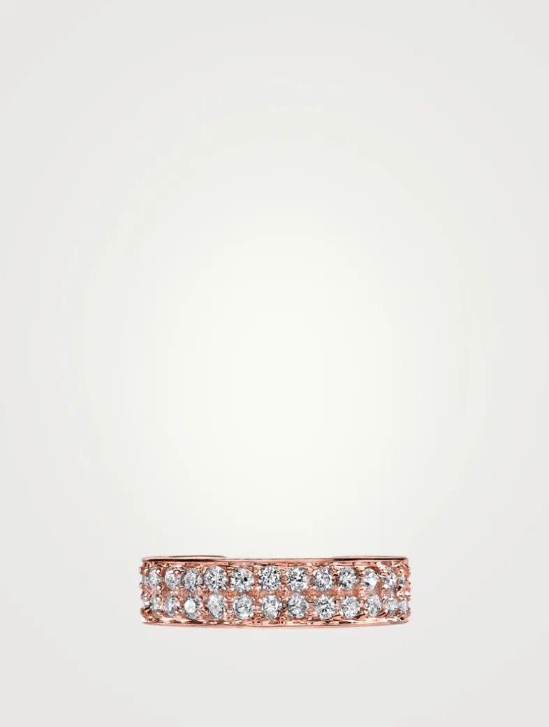 18K Rose Gold Two Row Ear Cuff With Diamonds