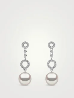 18K White Gold Akoya Pearl Earrings With Diamonds
