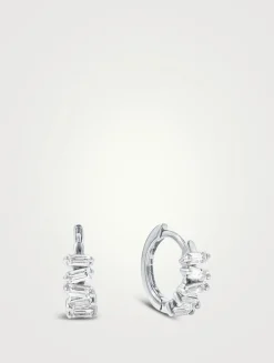 18K White Gold Bold Diamond Huggie Hoop Earrings