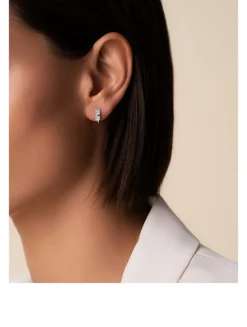 18K White Gold Bold Diamond Huggie Hoop Earrings