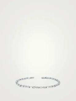 18K White Gold Bold Thin Diamond Uneven Bangle Bracelet