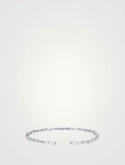 18K White Gold Bold Thin Diamond Uneven Bangle Bracelet