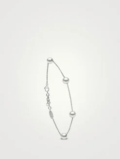 18K White Gold Chain Bracelet With Pearls