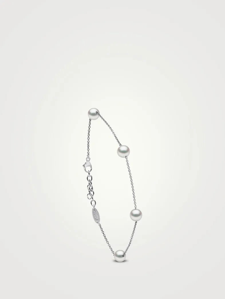 18K White Gold Chain Bracelet With Pearls