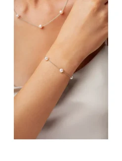 18K White Gold Chain Bracelet With Pearls