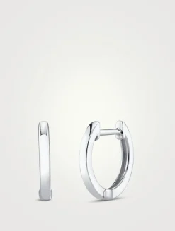 18K White Gold Classic Huggie Hoop Earrings