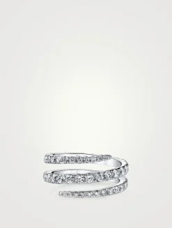 18K White Gold Coil Ring With Diamonds
