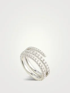 18K White Gold Coil Ring With Diamonds