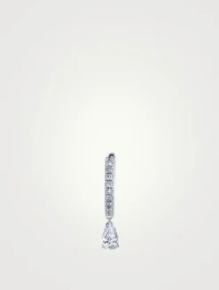 18K White Gold Diamond Huggie Hoop Earring With Pear Diamond Drop