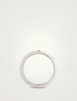 14K White Gold Enamel Stack Ring With Diamonds