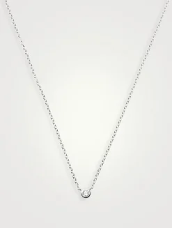 14K White Gold Fine Diamond Solitaire Pendant Necklace