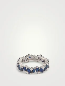 18K White Gold Frenzy Dark Blue Sapphire Eternity Band