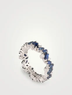 18K White Gold Frenzy Dark Blue Sapphire Eternity Band