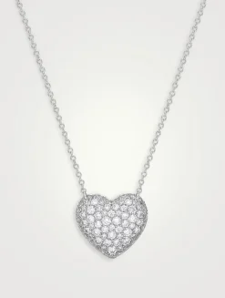 18K White Gold Heart Necklace With Pavé Diamonds