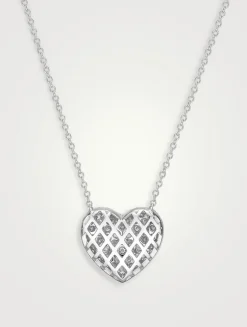18K White Gold Heart Necklace With Pavé Diamonds