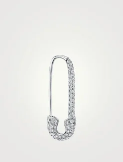 18K White Gold Left Safety Pin Earring With Diamonds