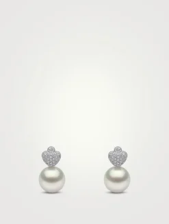 18K White Gold Pearl Earrings With Diamonds