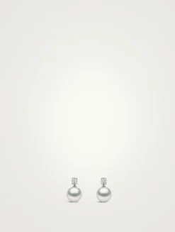 18K White Gold Pearl Earrings With Diamonds