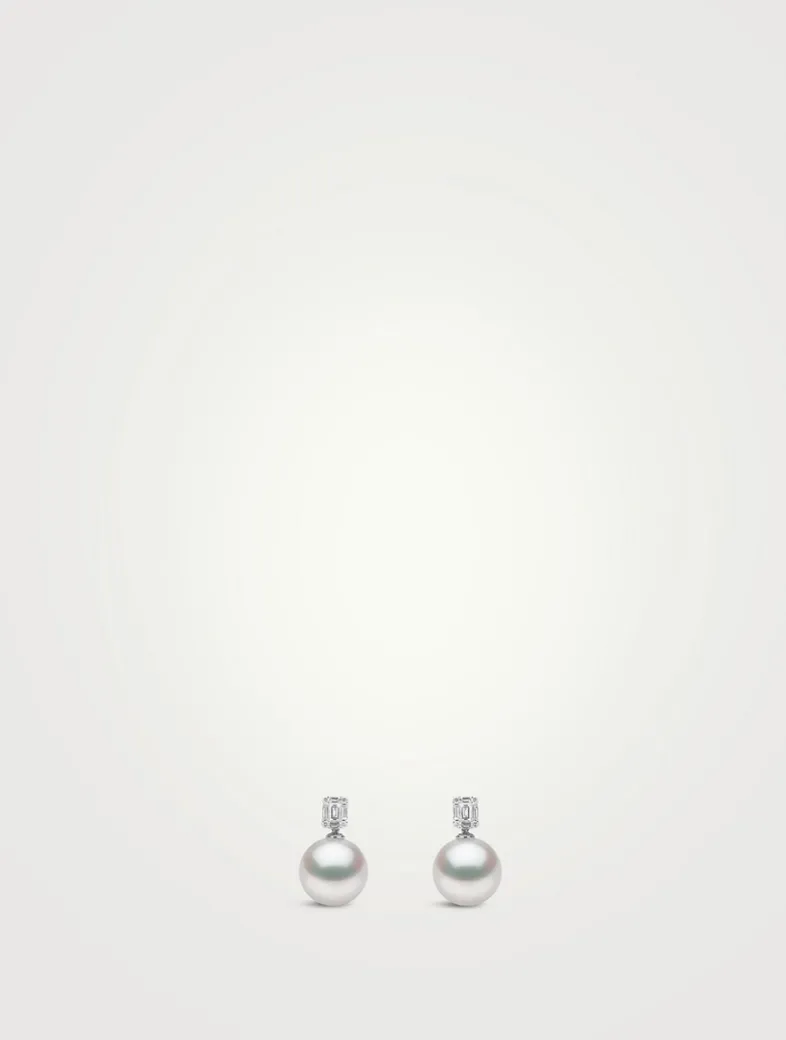 18K White Gold Pearl Earrings With Diamonds