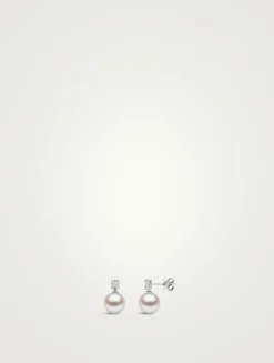 18K White Gold Pearl Earrings With Diamonds