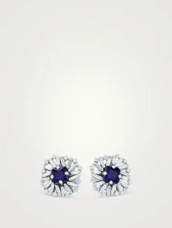 18K White Gold Princess Burst Sapphire Stud Earrings