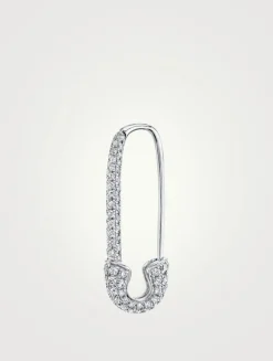 18K White Gold Right Safety Pin Earring With Diamonds