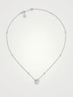 18K White Gold Round Heart Pendant Necklace