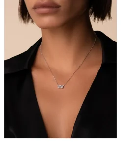 18K White Gold Shimmer Diamond Mini Bar Pendant Necklace