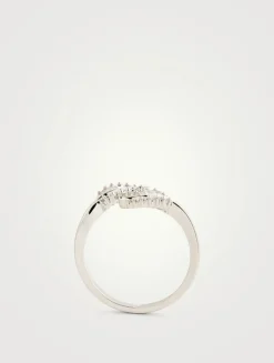 18K White Gold Small Palm Leaf Ring With Diamonds