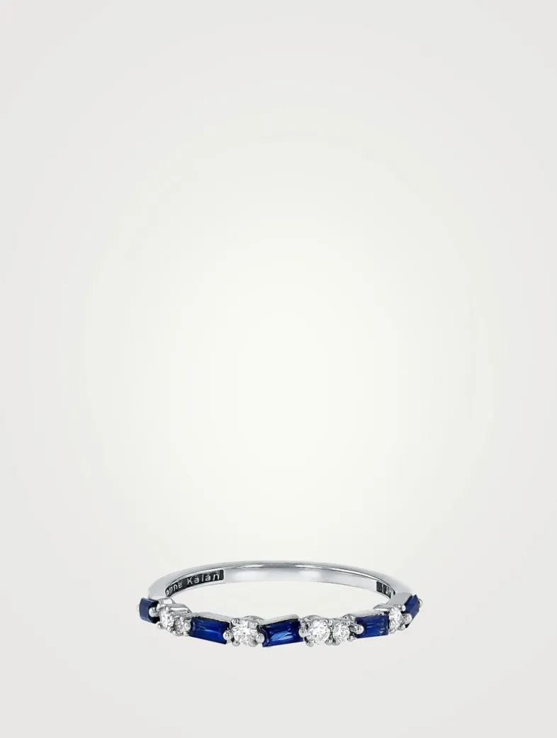 18K White Gold Thin Mix Dark Blue Sapphire Half Band