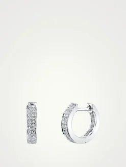 18K White Gold Two-Row Huggie Hoop Earrings With Diamonds