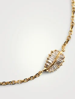 18K Yellow Gold Small Palm Leaf Bracelet With Diamonds