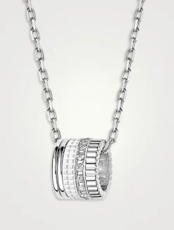 L Quatre Double White Edition 18K White Gold Pendant Necklace With White Hyceram And Diamonds