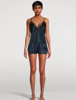 Lace Inset Stretch Silk Tap Shorts