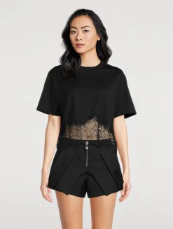 Lace-Trimmed Cropped T-Shirt