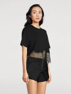 Lace-Trimmed Cropped T-Shirt