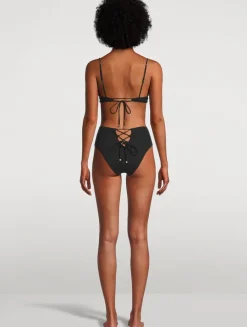 Lace-Up High-Waist Bikini  Bottom