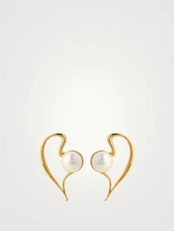 Large Faux Pearl Heart Earrings
