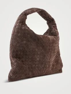Large Hop Intrecciato Suede Shoulder Bag