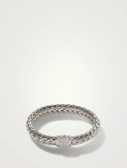 Large Icon Sterling Silver Bracelet With Pavé Diamonds